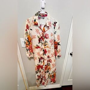 Zara Floral Midi Dress - Cream and Multicolor